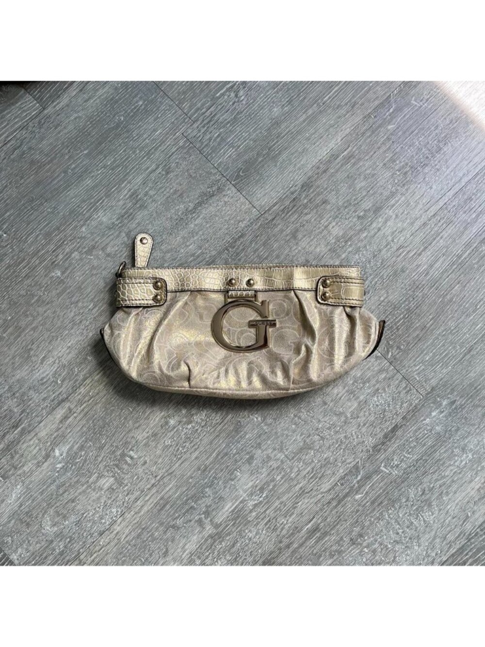 Cream / Gold Vintage Guess Y2K Clutch / Wristlet Bag / Purse
